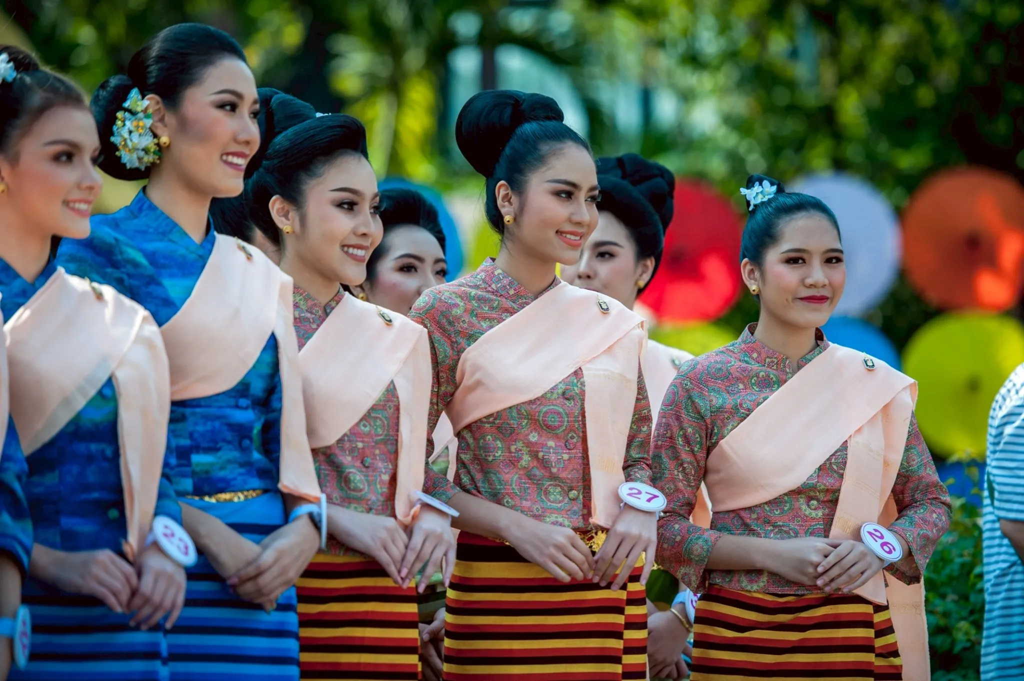 Young ladies participating in the beauty pageant of the Bo Sang Umbrella Festival