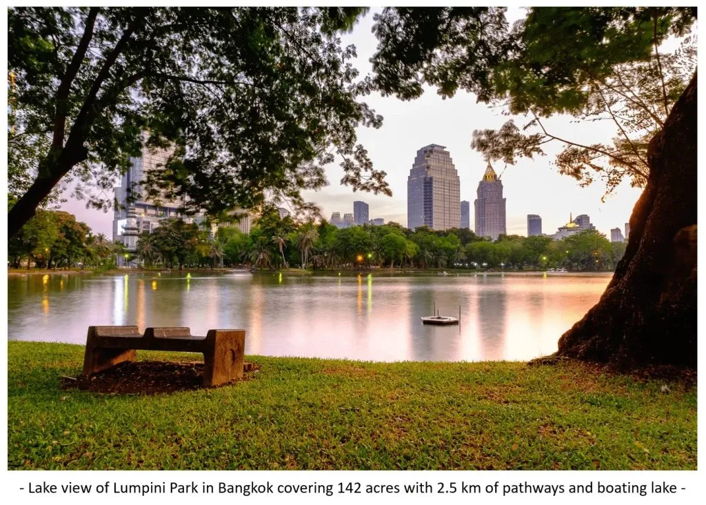 Lake view of Lumpini Park in Bangkok.
