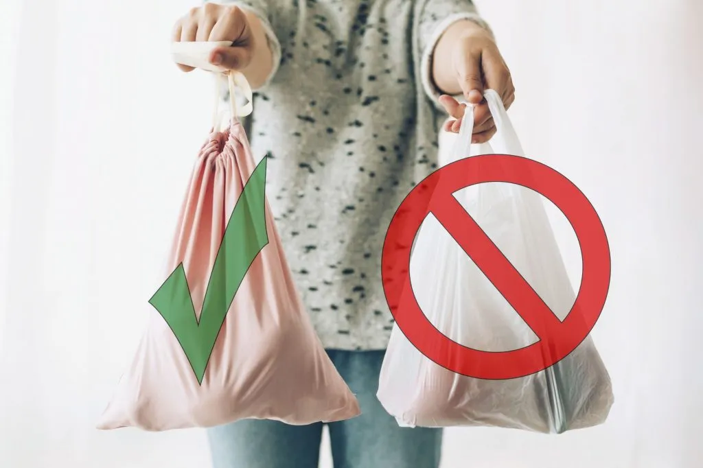 An infographic showing that we should use tote bags than plastic bags to reduce waste