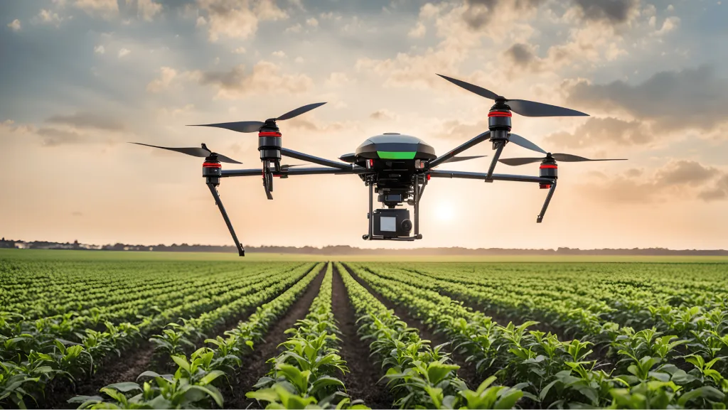 Drone flying over a crop field