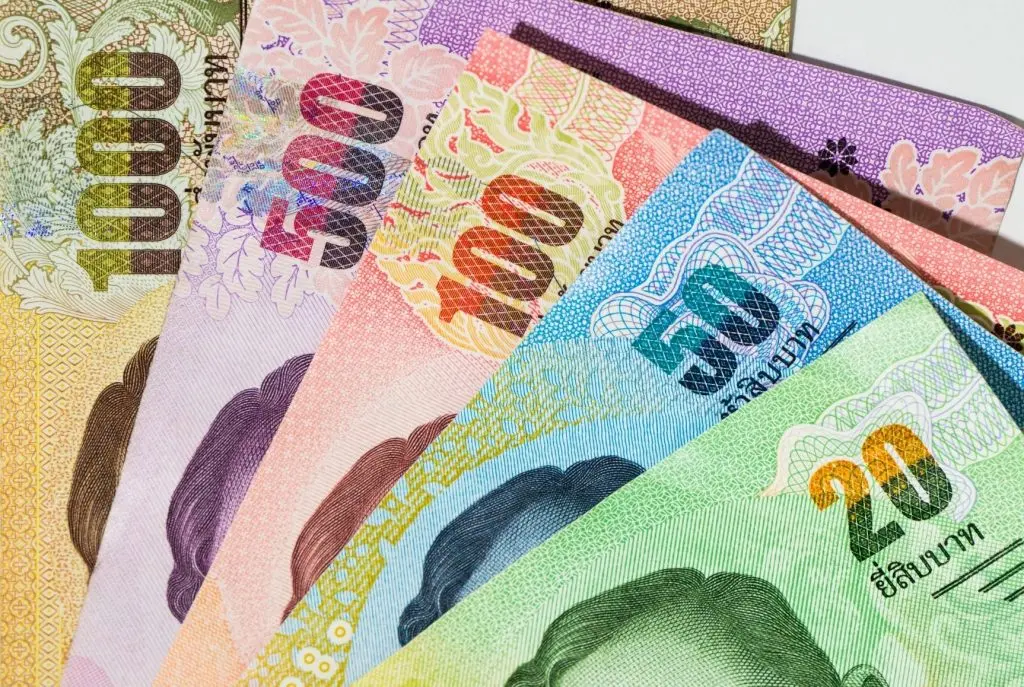 Thai banknotes fanned out.
