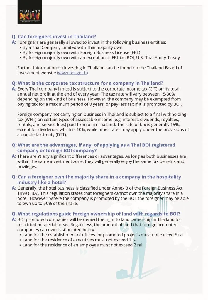 FAQ: BUSINESS & INVESTMENT IN THAILAND page 1.