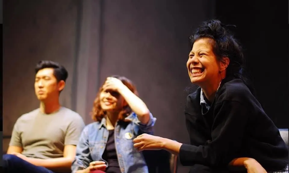 Bua leading a post show talk onstage with the cast of The Father.
