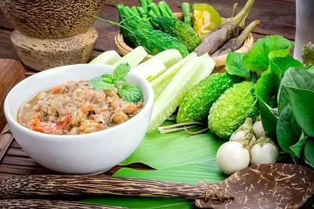 Thai chili dip in ramiken from the Bib Gourmand MICHELIN-starred street food in Bangkok.