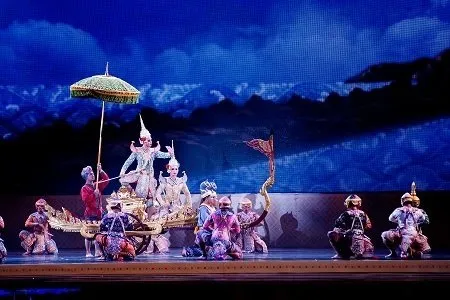Thai Khon dancers performing on stage.