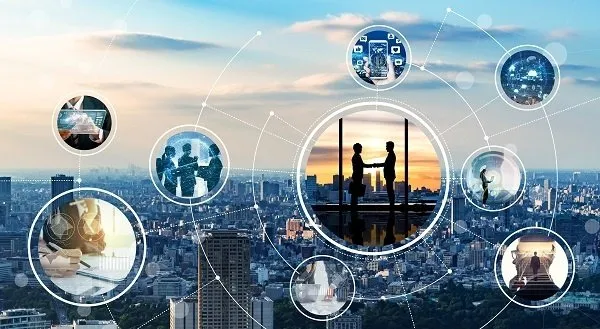 A visualization of Thailand, Thai people, and Thai businesses connected by technology.