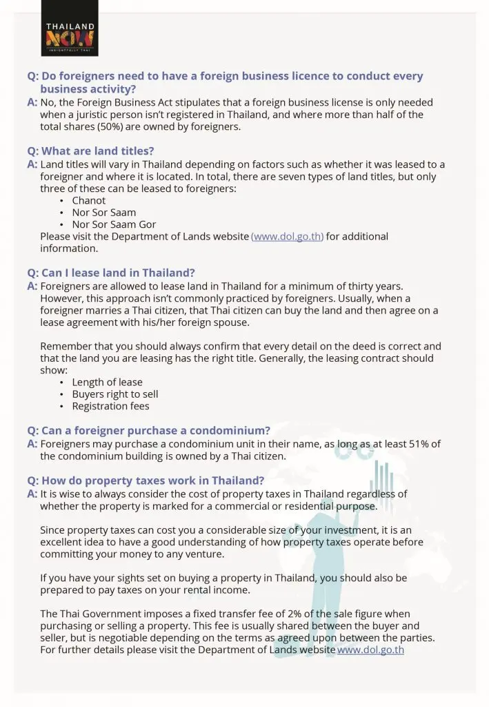 FAQ: BUSINESS & INVESTMENT IN THAILAND page 2.