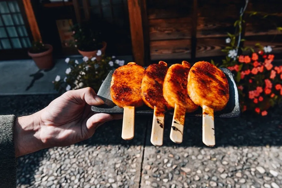 A local delicacy in Japan Gifu Prefecture, hebo gohei mochi is made of grilled sticky rice coated in a sauce made of miso, peanuts, and wasp larvae.