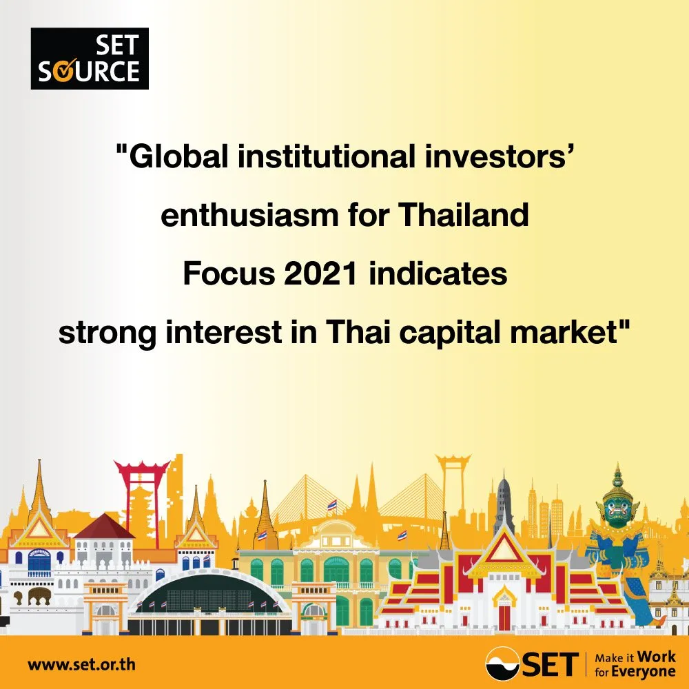 An infographic of global institutional investor's enthusiasm for Thailand Focus 2021 by the Stock Exchange of Thailand.