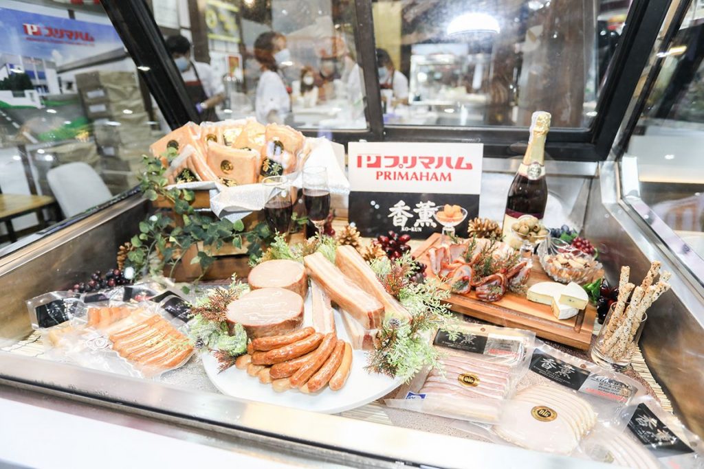 Product showing, including hams, sausages and cheese, at the THAIFEX Anuga Asia 2020