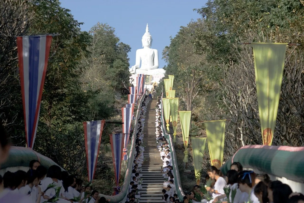 Tak Bat Devo being held in one of the temples in Khon Kaen Thailand
