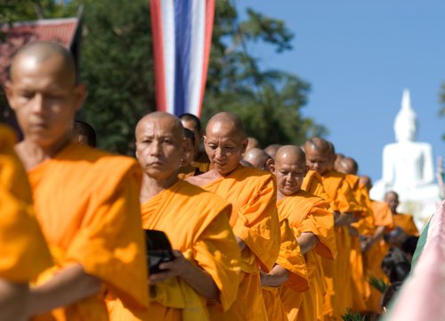 monks at the Tak Bat Festival in Khon Kaen Thailand