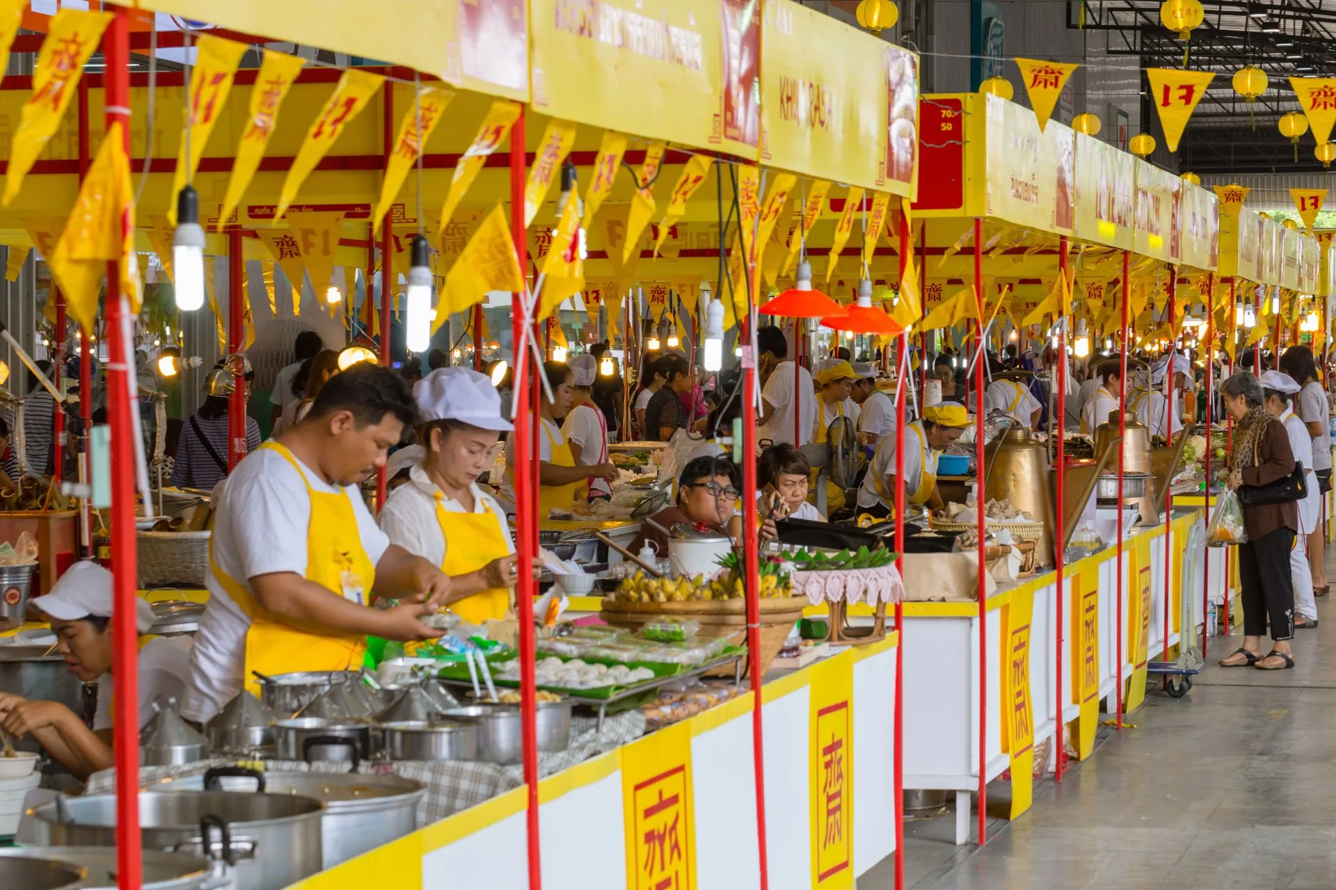 The market selling vegetarian food during Thai Vegetarian Festival