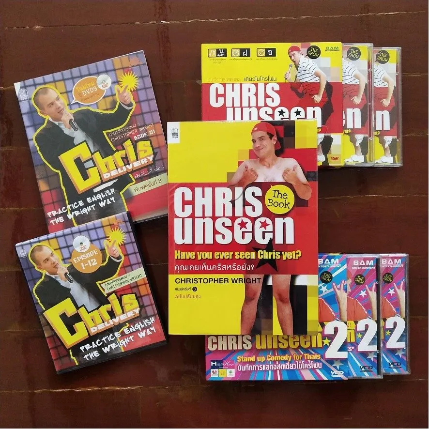 Books and CDs that Chris produced for Thai audiences to learn English in a humorous way.