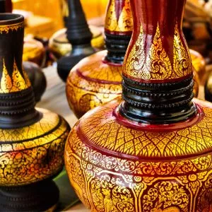 Red Thai Lacquerware painted with gold details