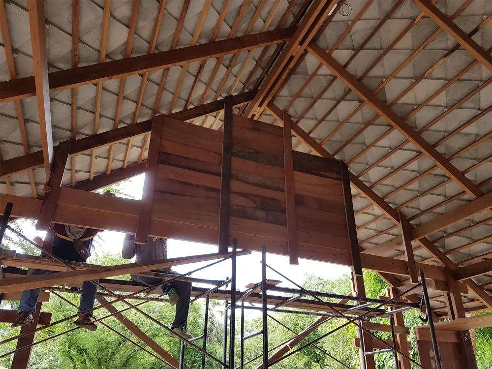 The Mrigadayavan Palace Woodshop being built entirely from recycled timber