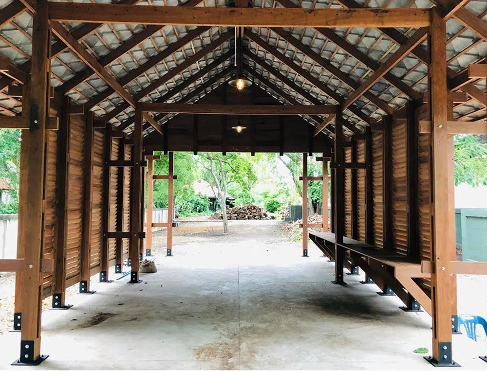 The architecture of the Mrigadayavan Palace Woodshop built entirely from recycled timber wood