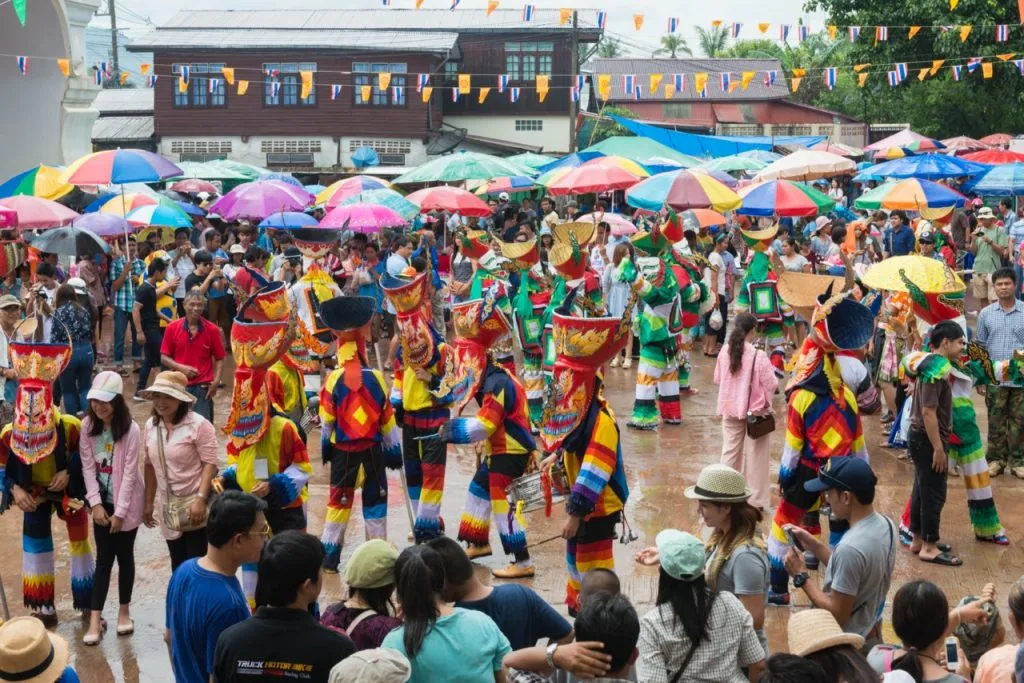 Locals and tourists at Phi Ta Khon Festival, Dan Sai district, Loei province