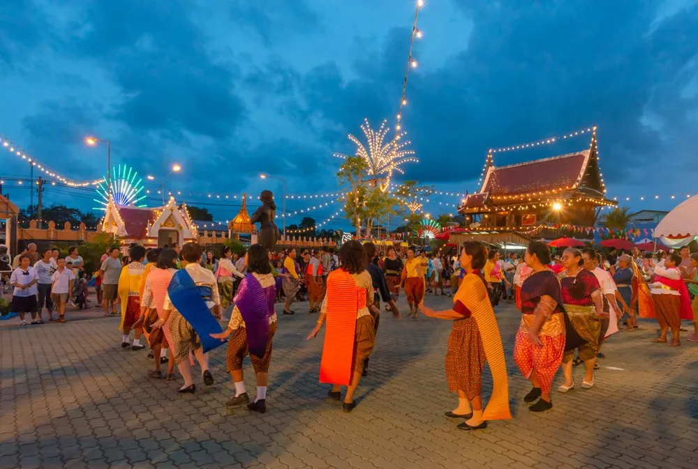 People playing a folk game on Sunthorn Phu day in 2018 at Sunthorn Phu Memorial Park in Klaeng district, Rayong province, Thailand