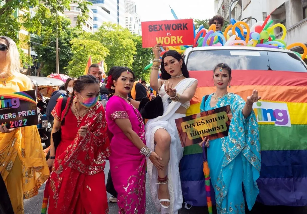 The crowd at the first pride parade in Bangkok, Thailand.