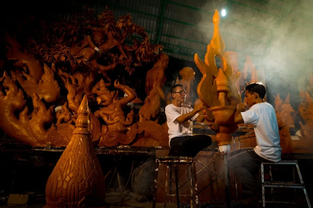 Candle wax sculptures made by talented Thai artisans