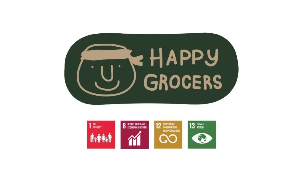 happy grocers logo with four sustainable development goals