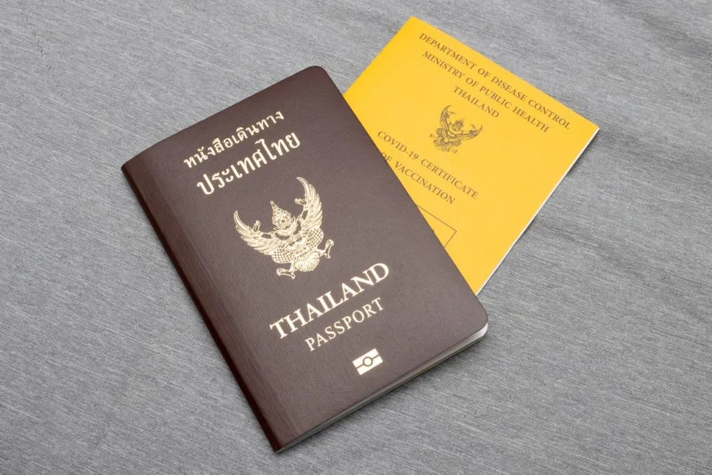 Thai passport and Thai COVID-19 certificate of vaccination