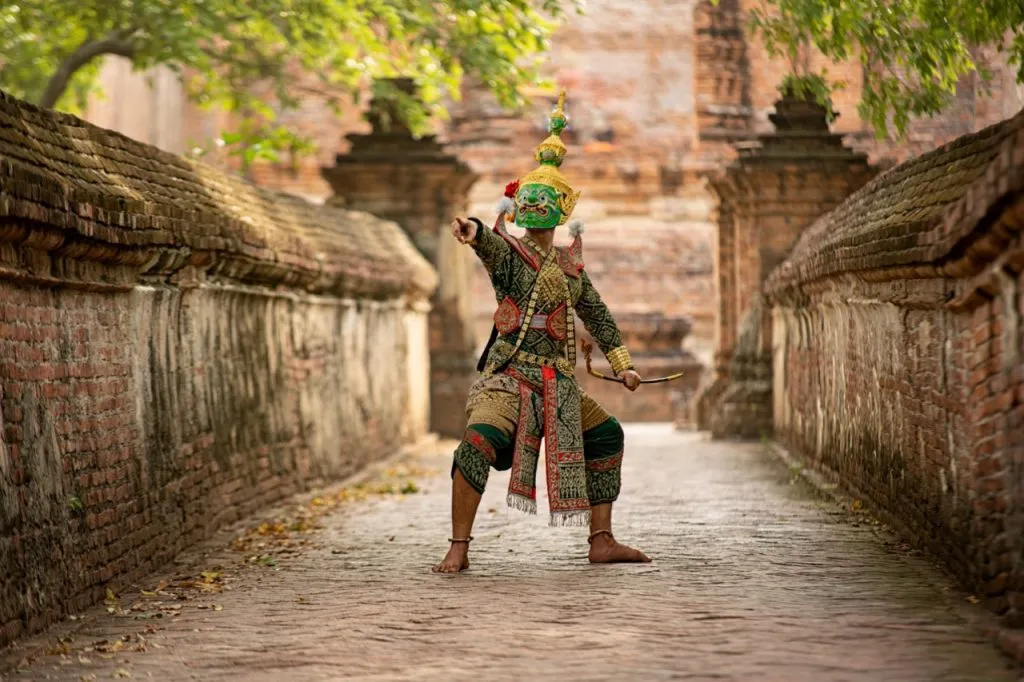 A Khon drama dancer doing one of the dance movements