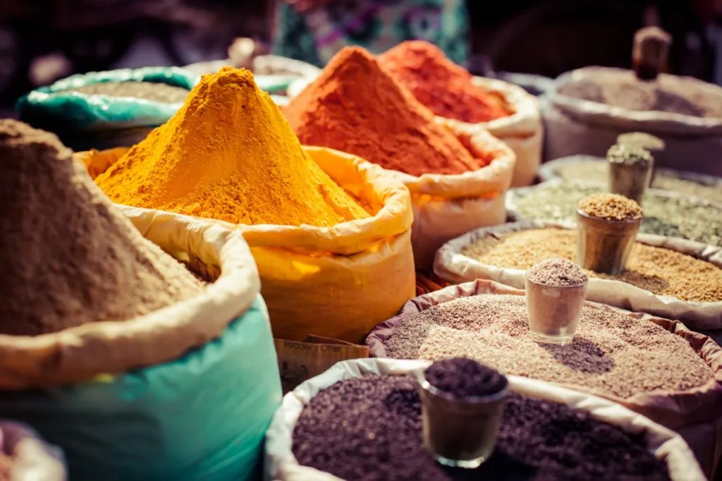 Different Indian spices at a local market