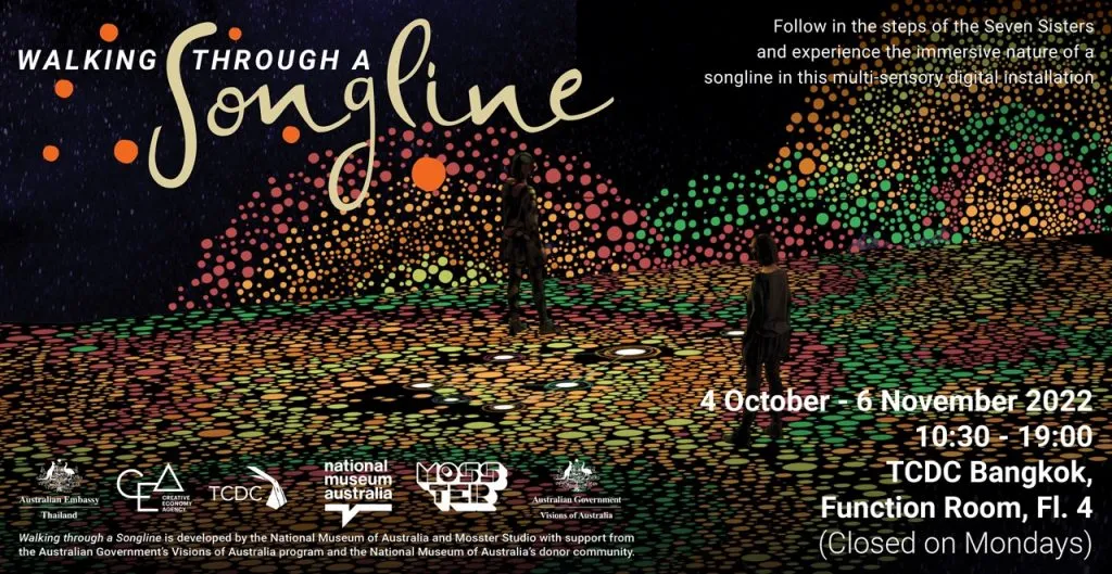 walking through a songline exhibition banner