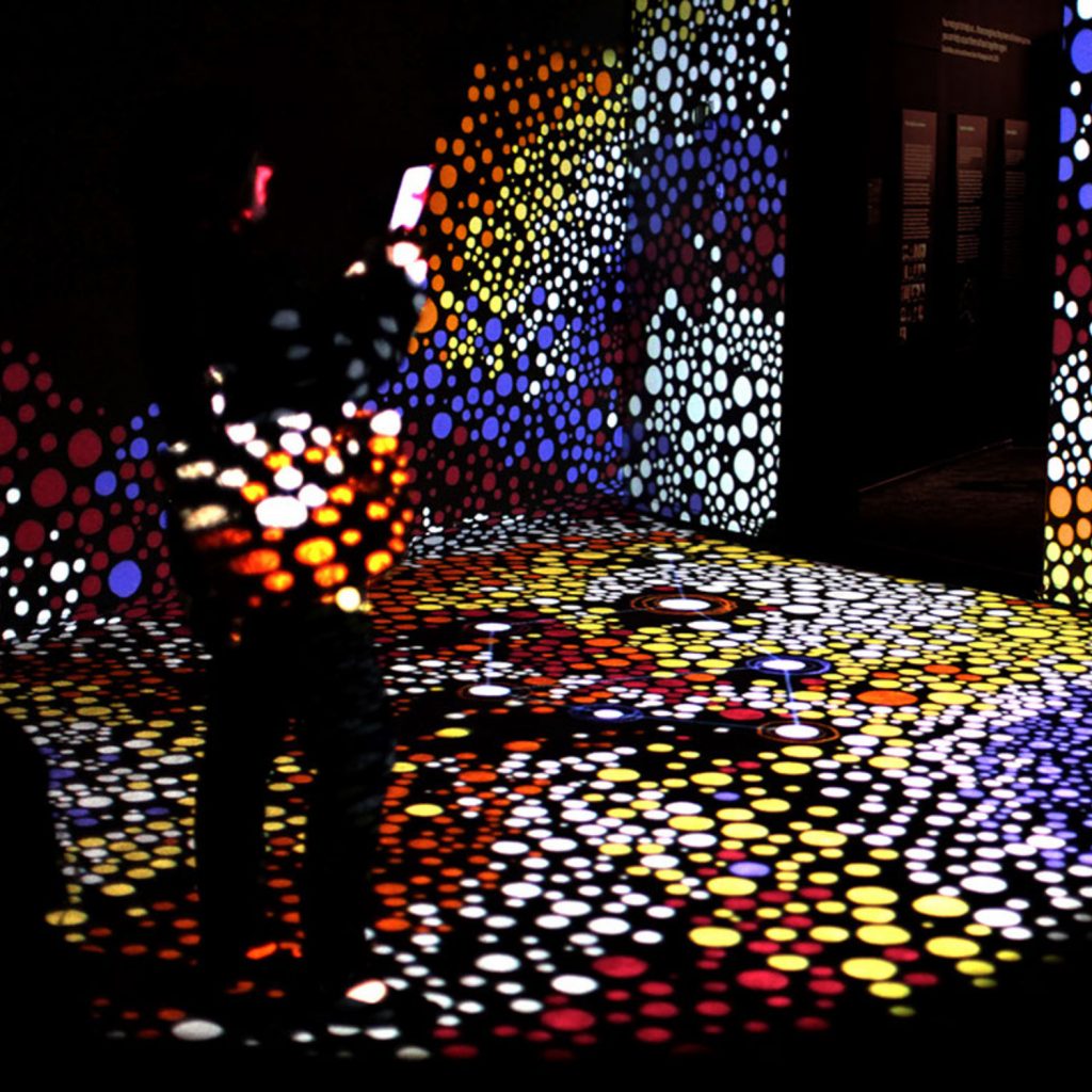 an illuminated art piece exhibited at the Walking through a Songline exhibition