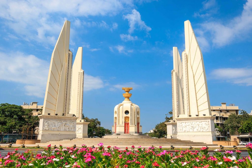 The Democracy Monument on Ratchadamnoen Avenue in Bangkok, Thailand.