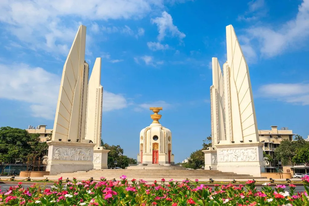 The Democracy Monument on Ratchadamnoen Avenue in Bangkok, Thailand.