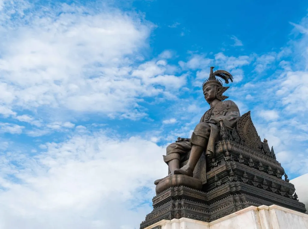 King Rama VII statue of Chakri Dynasty of Thailand in front of the parliament building, Bangkok, Thailand.