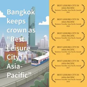 An infographic for Bangkok keeps crown as "Best Leisure City in Asia-Pacific