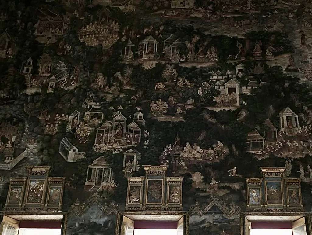 Murals in the ordination hall of Wat Suthat a royal temple in Bangkok