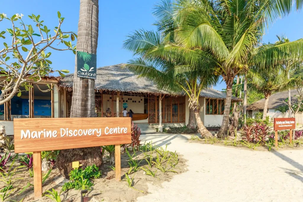 Sign for the Marine Discovery Centre at SAii Phi Phi Island Village.