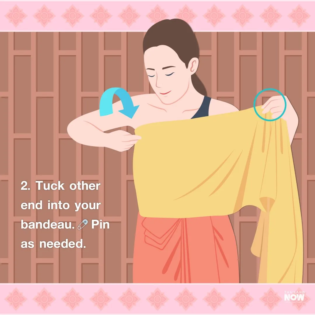 The second step is to tuck other end into your bandeau and pin as needed 
