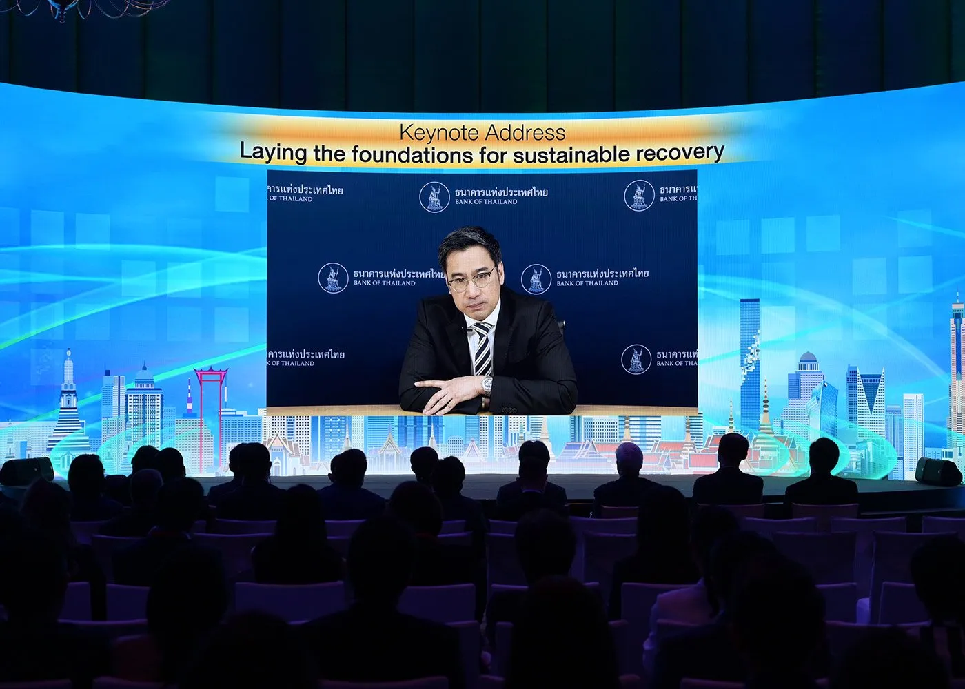 The keynote address "Laying the foundations for sustainable recovery" session by Bank of Thailand Governor Dr. Sethaput Suthiwartnarueput