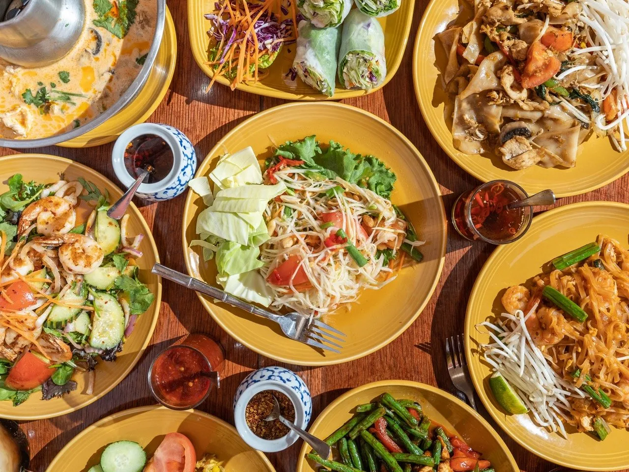 Authentic Thai food including papaya salad, pad thai, and tom yam kung