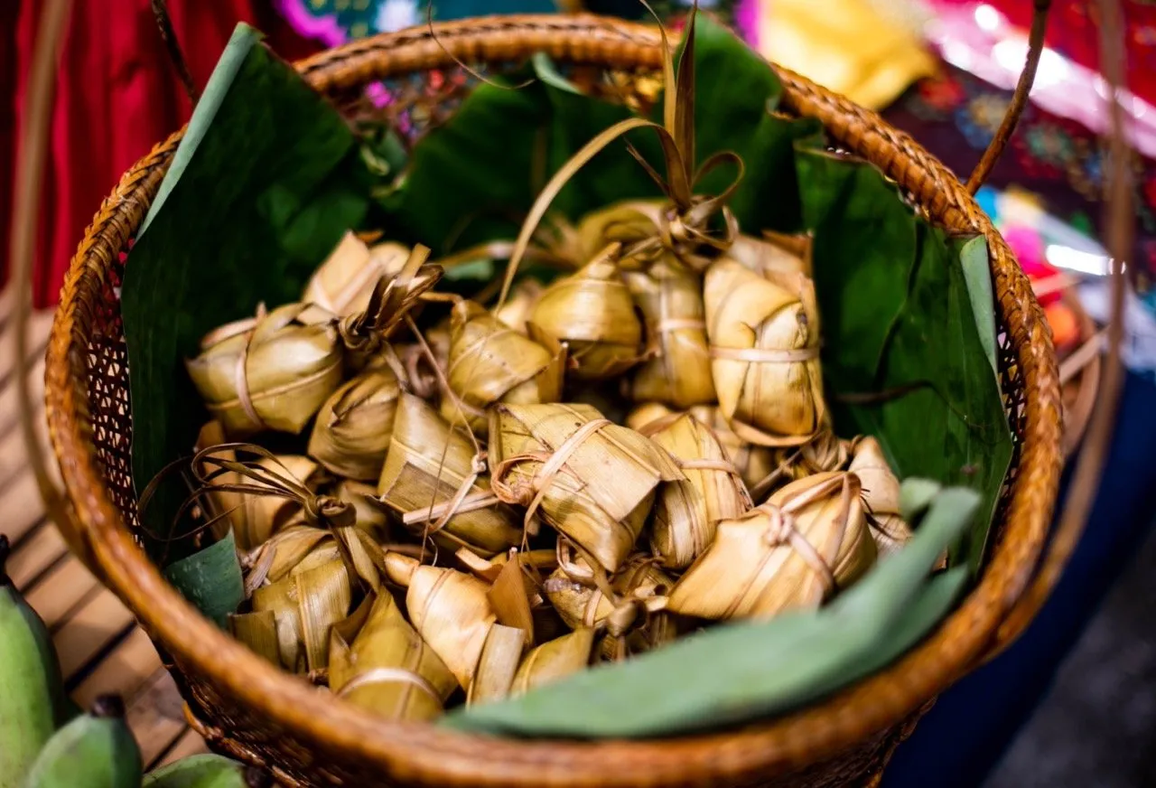 A traditional dessert called Khao Tom Luk Yon