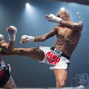 Professional Muay Thai fighters in a Muay Thai match in Thailand