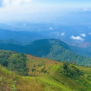Beautiful mountain layer with clouds and blue sky in Chiang Mai, Thailand