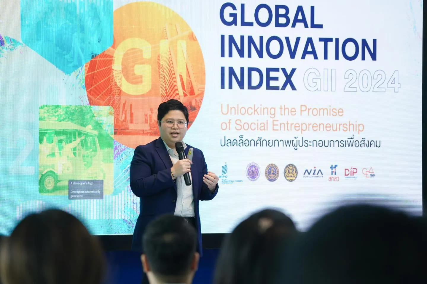 Dr. Krithpaka Boonfueng, Executive Director of the National Innovation Agency (NIA), discussing results of GII 2024