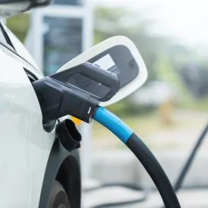 An electric car at a charging station