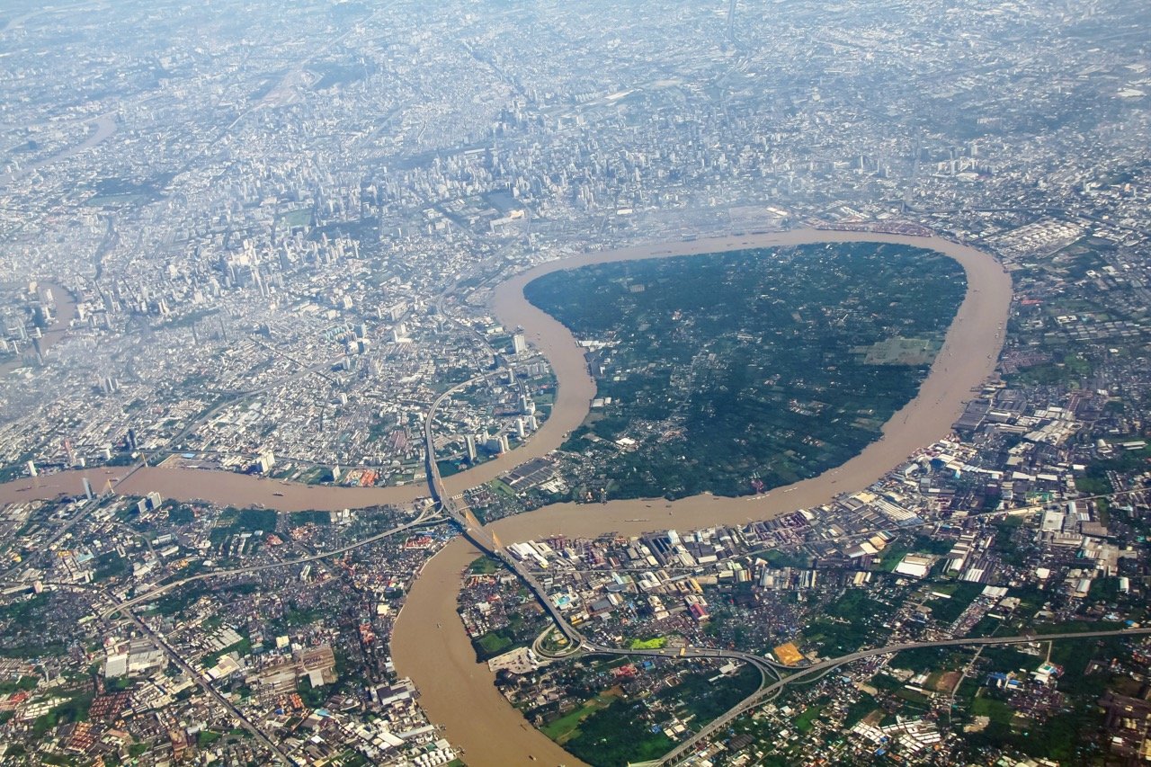 Aerial view of Bang Krachao in Bangkok Thailand, known as Green Lung of the city