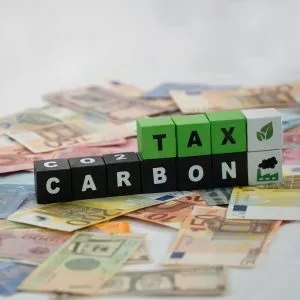 Color cubes with the word "Carbon Tax" written on it
