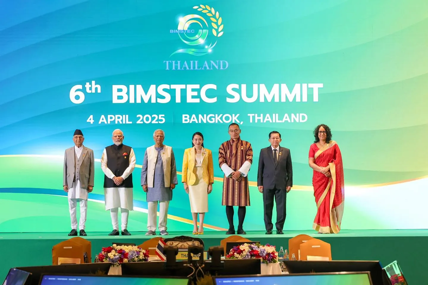 The leaders of BIMSTEC member nations Nepal, India, Bangladesh, Thailand, Bhutan, Myanmar, and Sri Lanka