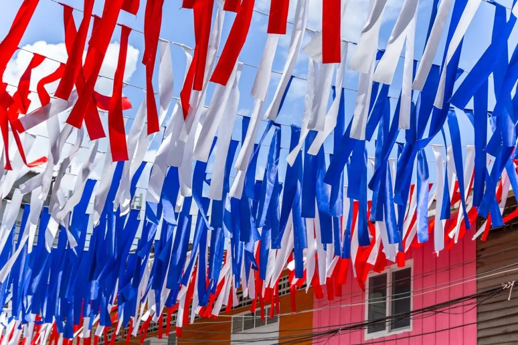 Colors of Thai flag at the walking street in Surat Thani province