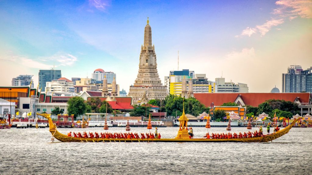 The Royal Barge Procession in the Chao Phraya river at Wat Arun Ratchawararam temple to be used in the royal coronation ceremony of His Majesty King Maha Vajiralongkorn Phra Vajiraklaochaoyuhua